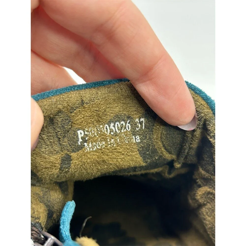 FLY London Yip Wedge Ankle Bootie Womens Teal Petrol Blue Side Zip Size 37